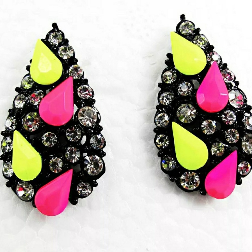 Rhinestone/Neon Teardrop Earrings
